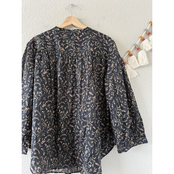 H&M 100% Cotton Floral Poplin Button Front Oversized Top Fairy Coquette Boho L - Picture 9 of 9